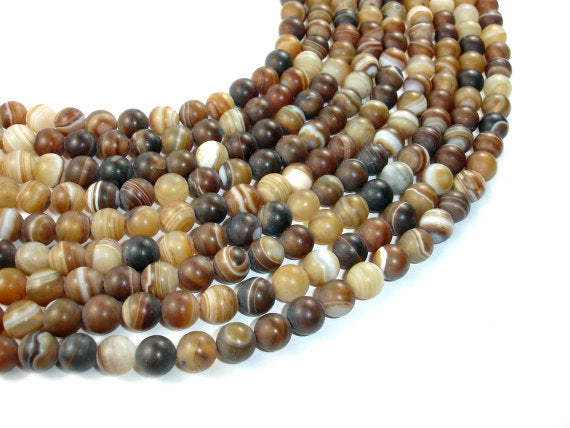 Matte Banded Agate Beads, 8mm Round Beads-BeadBasic