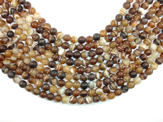 Matte Banded Agate Beads, 8mm Round Beads-BeadBasic