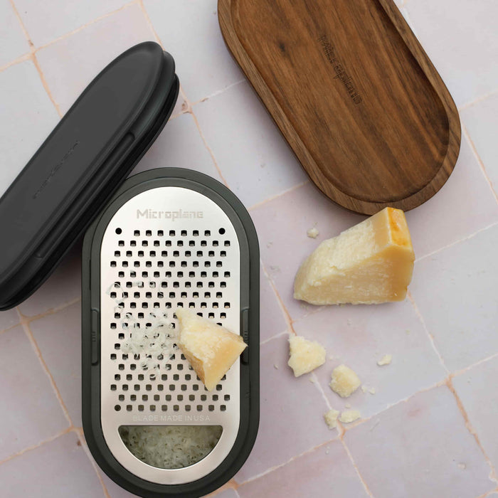 Microplane Grey Grater with Container & Walnut Lid