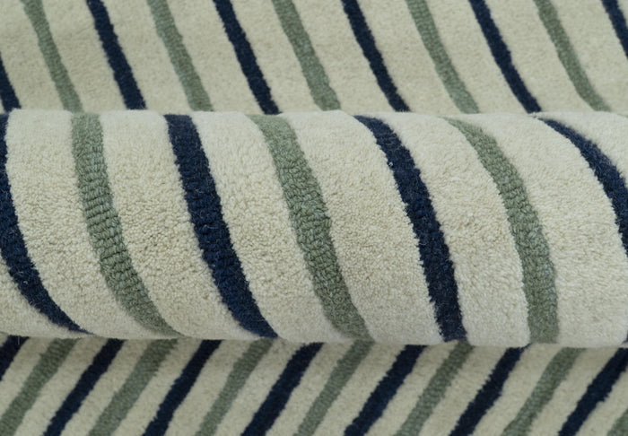 Modern Stripes Design Beige And Blue Hand Tufted Custom Made Wool Area Rug - The Rug Decor