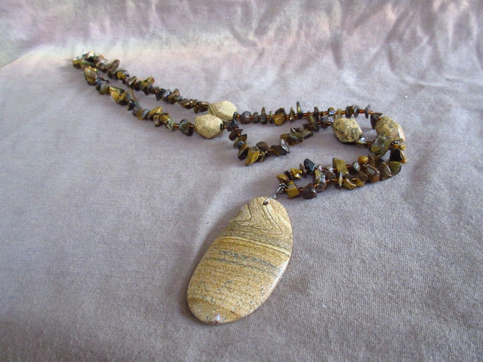 Native Navajo single strand Tiger's Eye and Picture Jasper Necklace JN0202 Two Ponies Trading