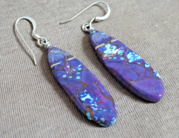 Native Zuni Kingman Purple Turquoise Corn Maiden Earrings by Todd Westika  JE22