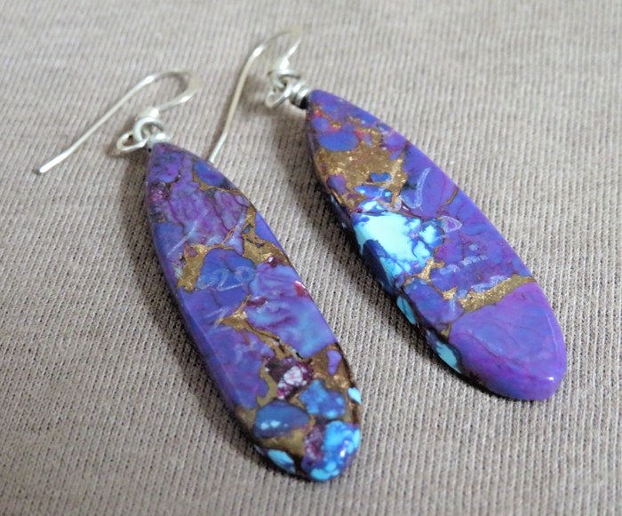 Native Zuni Kingman Purple Turquoise Corn Maiden Earrings by Todd Westika  JE22