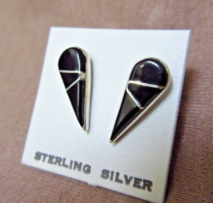 Native Zuni Onyx & Sterling Silver Post Earrings by Sandy Halusewa - JE0351 Two Ponies Trading