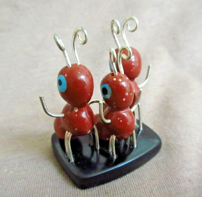 Native Zuni Pipestone Three Ant Family Fetish by Danny Booqua - C3164 Two Ponies Trading