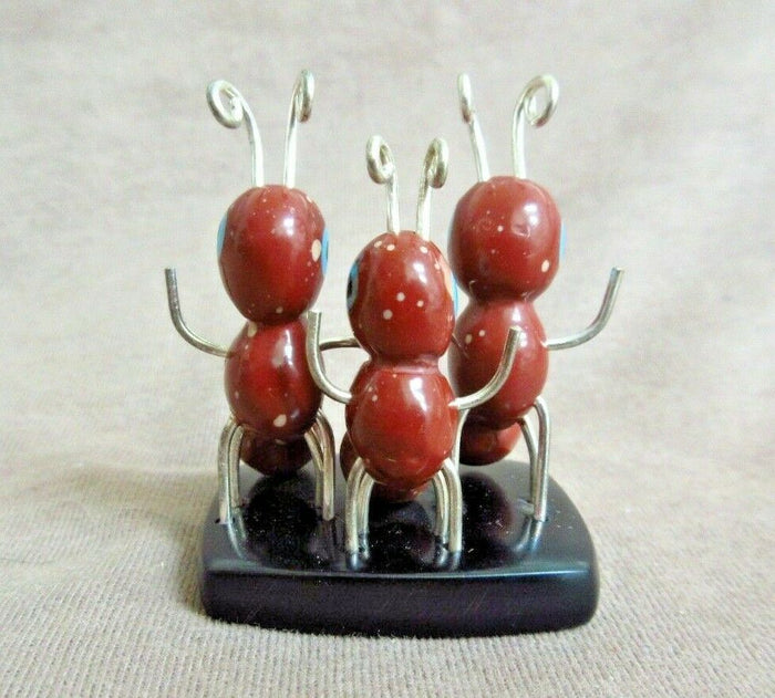 Native Zuni Pipestone Three Ant Family Fetish by Danny Booqua - C3164 Two Ponies Trading