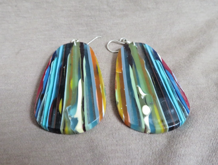 Native Zuni Rainbow Surfite Large Oval Hook Earrings by Brian Yatsattie  JE716