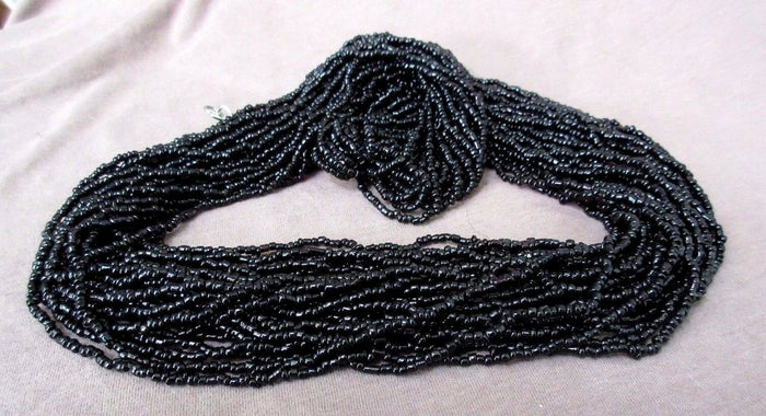 Navajo Made 30 strand - Black colored bead 30" Necklace - w/ earrings JS0021 Two Ponies Trading