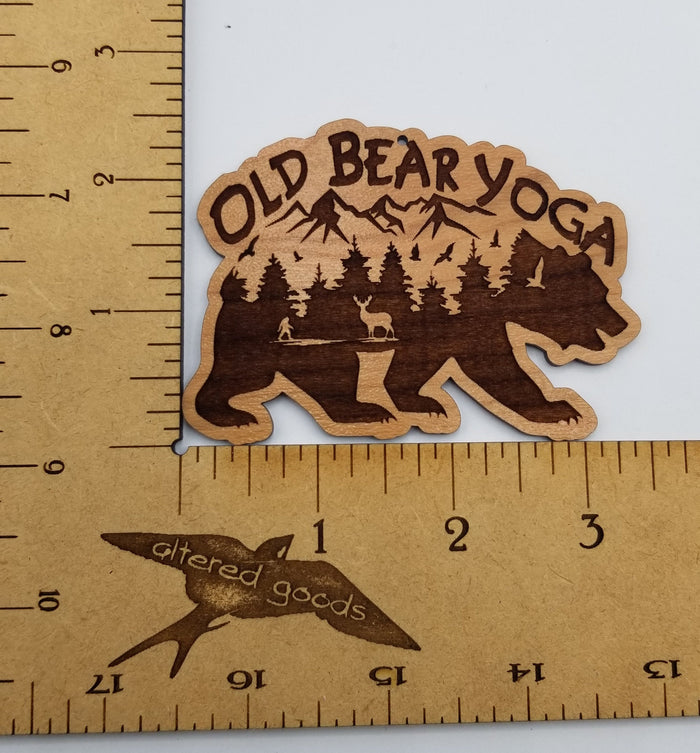 Old bear yoga wooden ornament