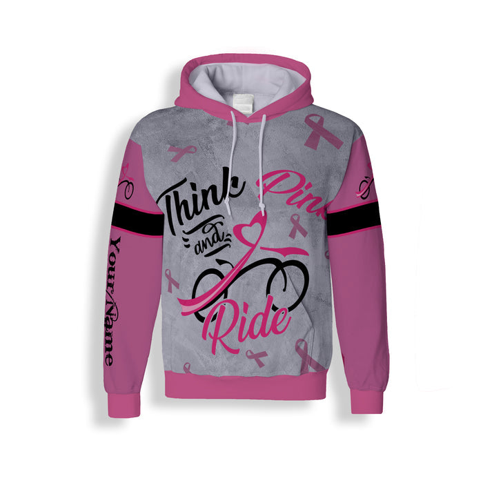 Personalized Think Pink and Ride Full Printing Long Sleeve, Short Sleeve, Zip Up Hoodie, Hoodie Customized Gift For Men