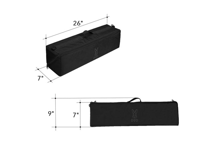 Dimensional drawing showing the Pole Case measures 26 inches in length, 7 inches in width, and 9 inches in height.