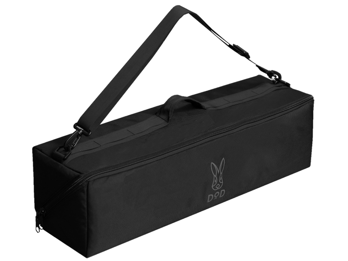 The black Pole Case with its adjustable shoulder strap attached for hands-free transport.