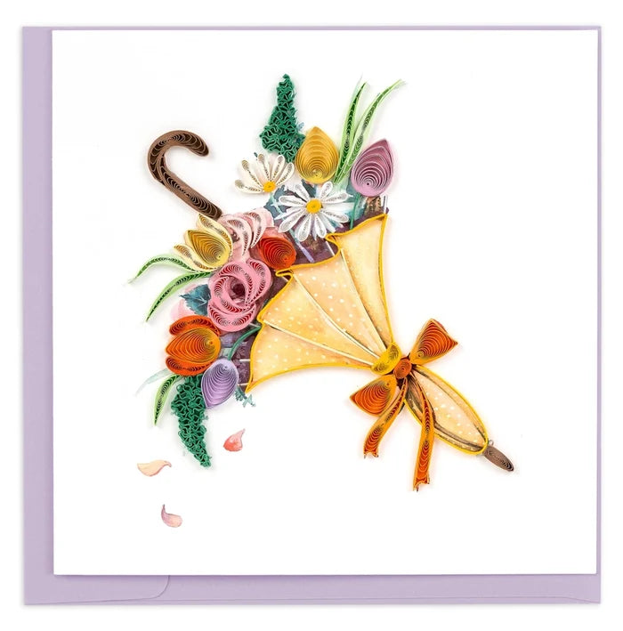Decorative quilling  card with a floral umbrella design on a white background