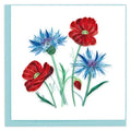 Card with red and blue flowers on a white background