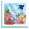Colorful underwater scene with fish and coral on a light blue background on a quilled card