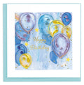 quilled Birthday card with blue and yellow balloons and 'Happy Birthday' text on a light blue border.