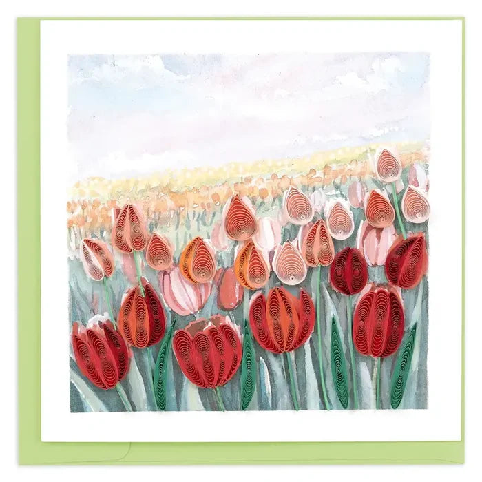Quilled tulip design card with a green border