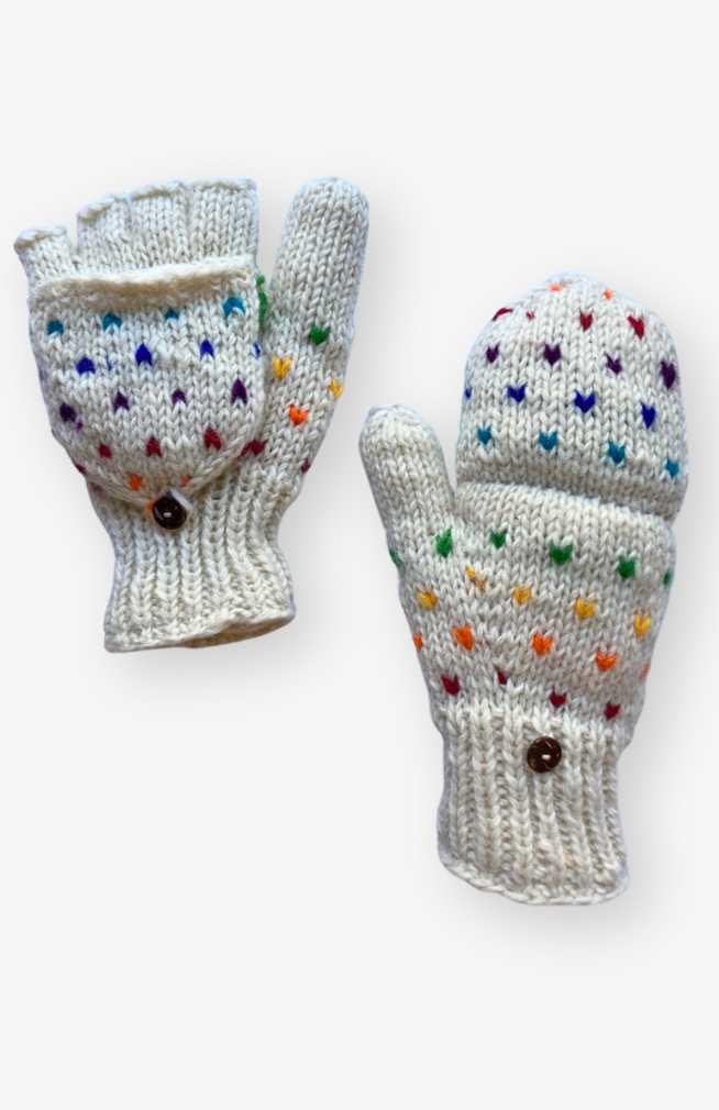 Rainbow Heart Knit Glittens