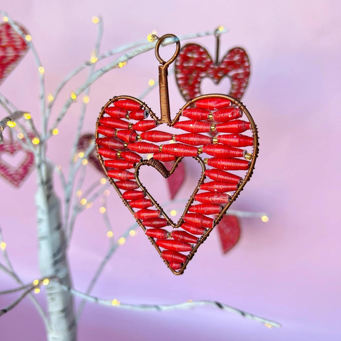 Red Heart Paper Bead Ornament