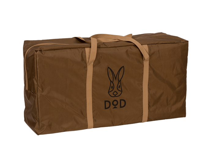Brown dod carry bag with beige straps and black rabbit logo on RX Pyramid Tent Mat M