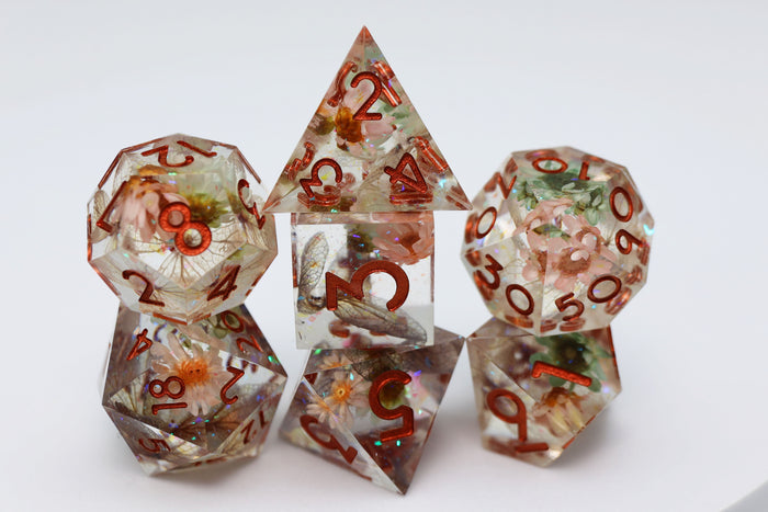 Sharp Edge Resin RPG Dice Set - Beautiful Blossom Plastic Dice Foam Brain Games