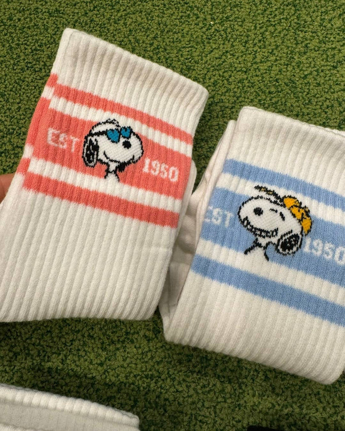 Snoopy Sports Crew Ankle Socks : Sky Line