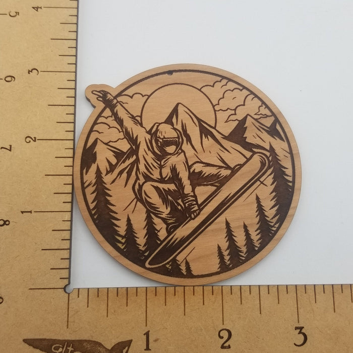 Snowboard laser engraved cherry wood christmas ornament