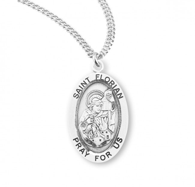 St Florian SS .9" Small Oval Necklace 20" Chain