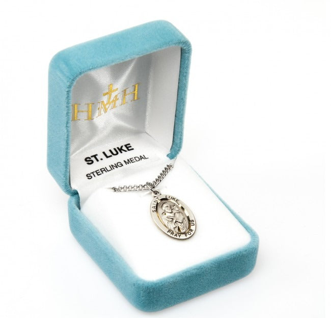 St Luke SS .9" Small Oval Medal Necklace 20" Chain