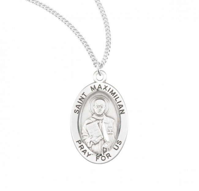 St Maximilian Kolbe .9" Small SS Oval Medal Necklace 20" Chain
