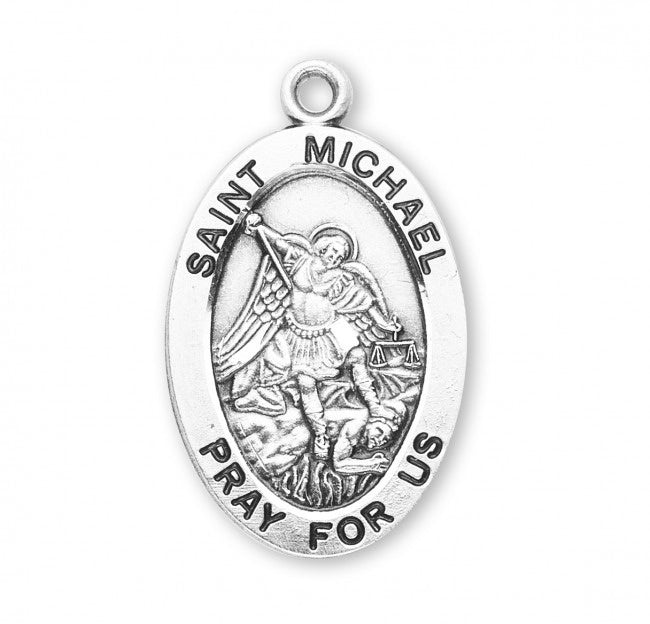 St Michael the Archangel .9" Small SS Oval Medal Necklace 20" Chain