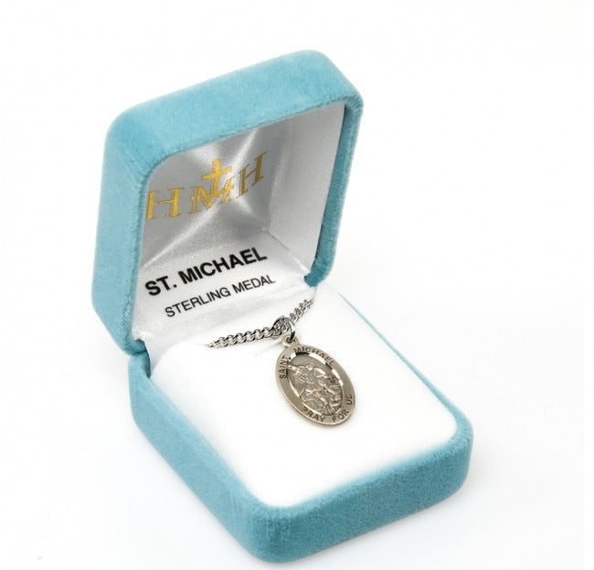 St Michael the Archangel .9" Small SS Oval Medal Necklace 20" Chain