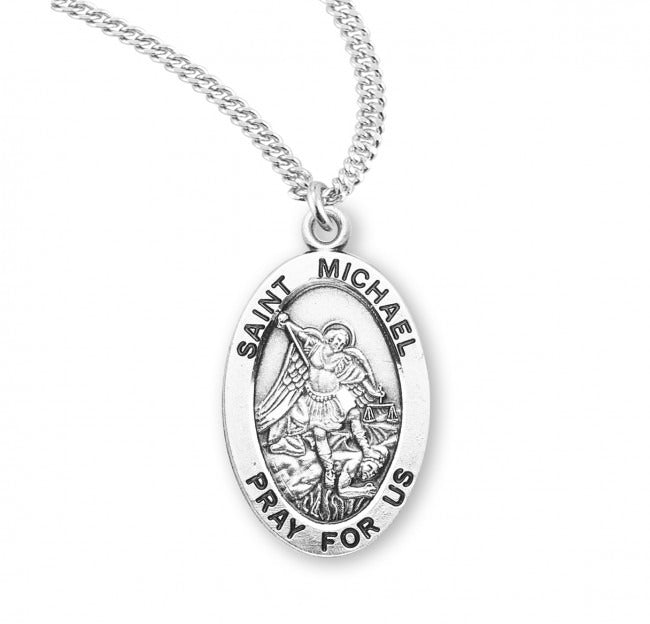 St Michael the Archangel .9" Small SS Oval Medal Necklace 20" Chain