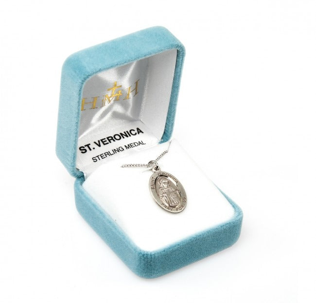 St Veronica SS .9" Small Oval Medal Necklace 18" Chain