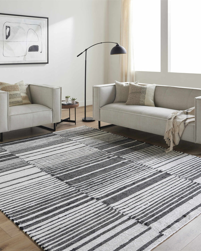 Tania Black And White Modern Stripes Pattern Hand Woven Area Rug - The Rug Decor