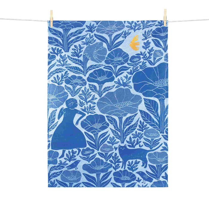 Blue Garden Embroidered French Jacquard Tea Towel