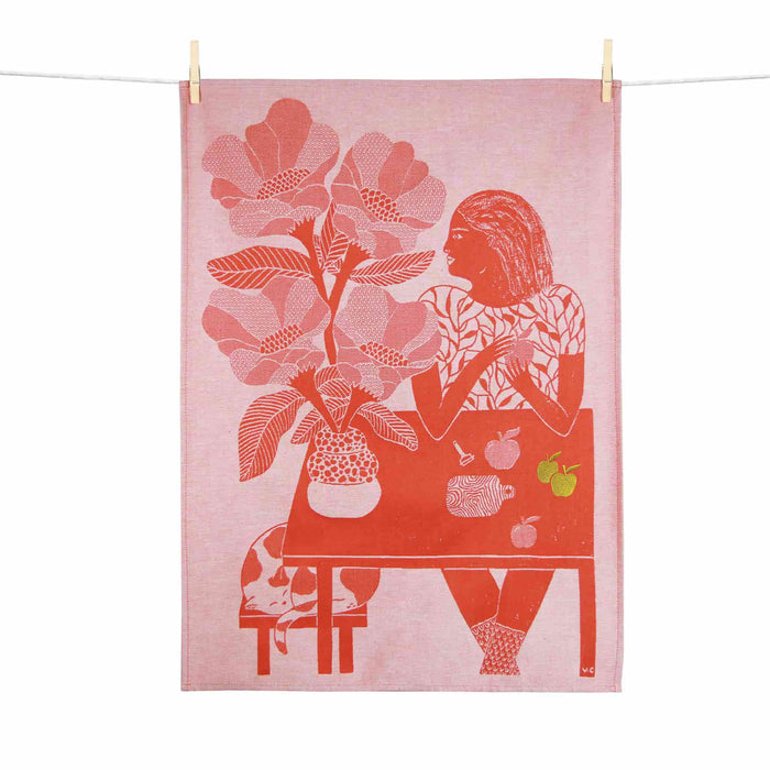 Les Pommes Embroidered French Jacquard Tea Towel