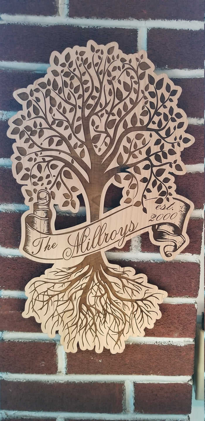 Tree of life last name laser engraved cherry plywood sign - Altered Goods
