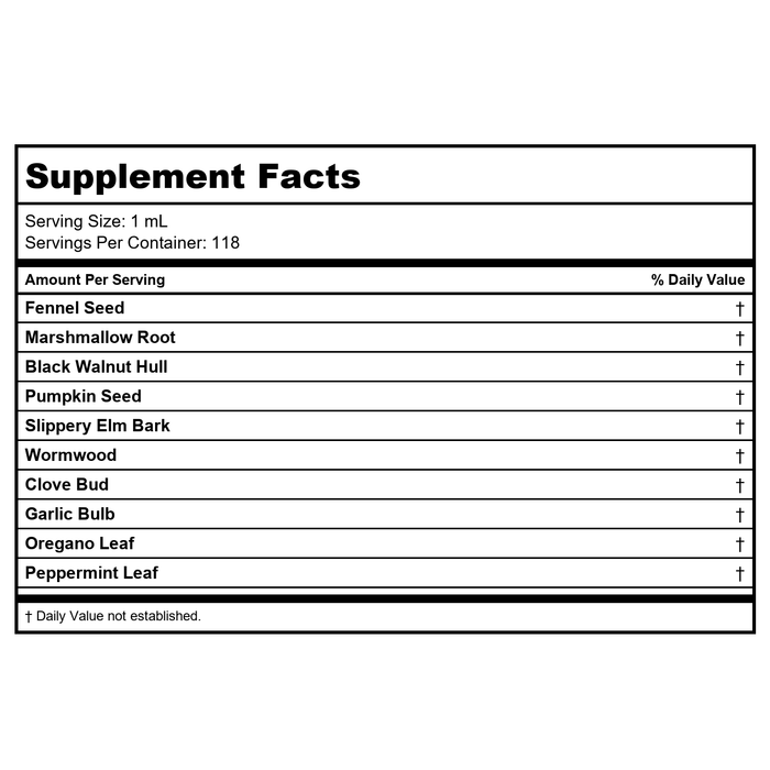 Zahler ParaGuard 4oz - Supplement Facts panel