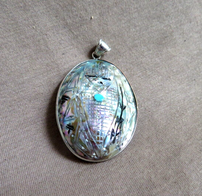 Zuni 2 Sided Mother of Pearl Corn Maiden Silver Pendant by Gloria Chattin JP74 Two Ponies Trading