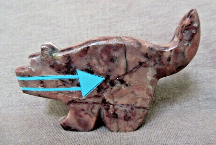 Zuni Gorgeous Rhodochrosite Bobcat w Heartlnes Fetish by Bernard Laiwakete C2844 Two Ponies Trading