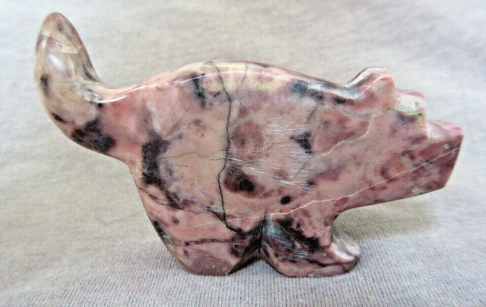 Zuni Gorgeous Rhodochrosite Bobcat w Heartlnes Fetish by Bernard Laiwakete C2844 Two Ponies Trading
