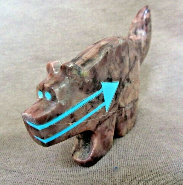 Zuni Gorgeous Rhodochrosite Bobcat w Heartlnes Fetish by Bernard Laiwakete C2844 Two Ponies Trading